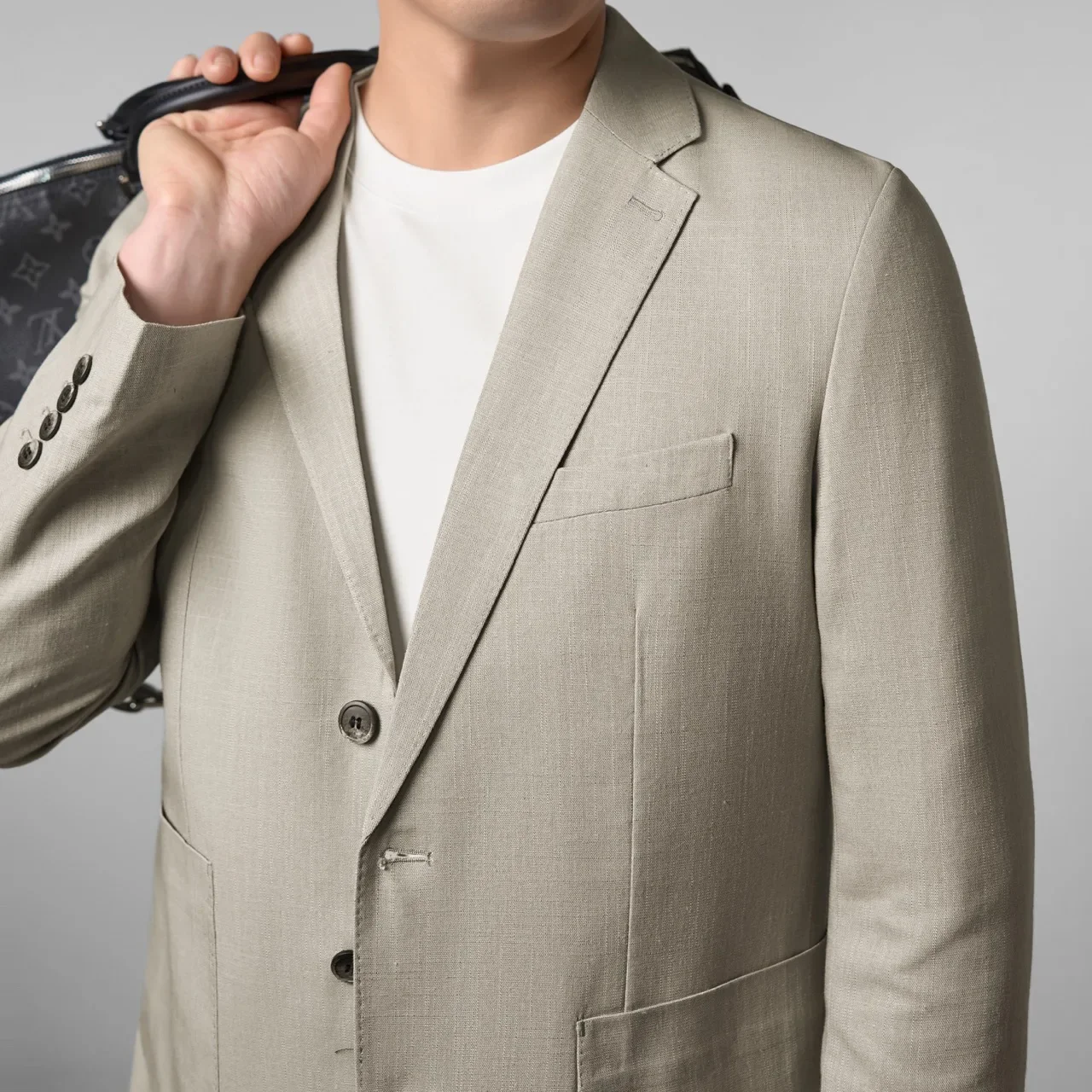 Herren Leinen Blazer Leichte Sommerjacke Unstrukturiert Smart Casual Atmungsaktiv Kühlend Lyocell Resort Stil Stiller Luxus Eleganter Mantel Sonnenschutz Urlaub Strand Viskose Mischung Oberbekleidung Büro Reise Freizei – Detail 12