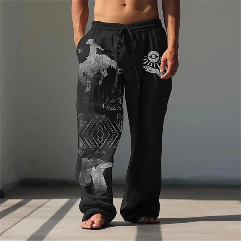 Herren-Freizeithose mit 3D-Linien-Print, entspannter Schnitt, weites Bein, lockeres Design mit Kordelzug für bequemes und atmungsaktives Tragen. – Detail 10