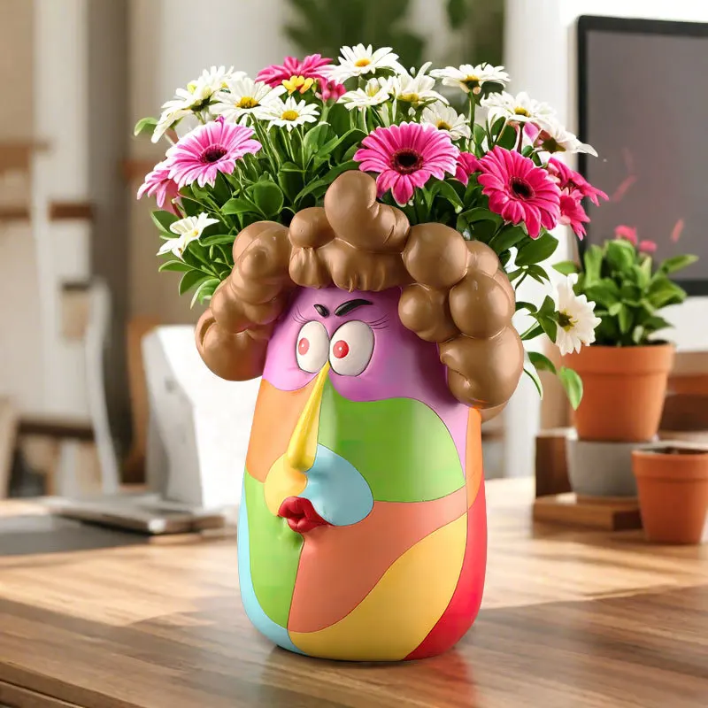 Curly hair girl home desktop garden resin, art succulent flower pot ornament