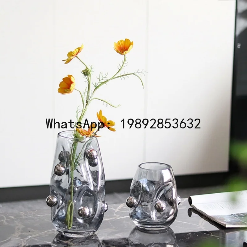 

Glass Vase Geometric Silver Sphere Concave-convex Abstract Vase Hydroponics Terrarium Home Decoration Accessories Flower Pot