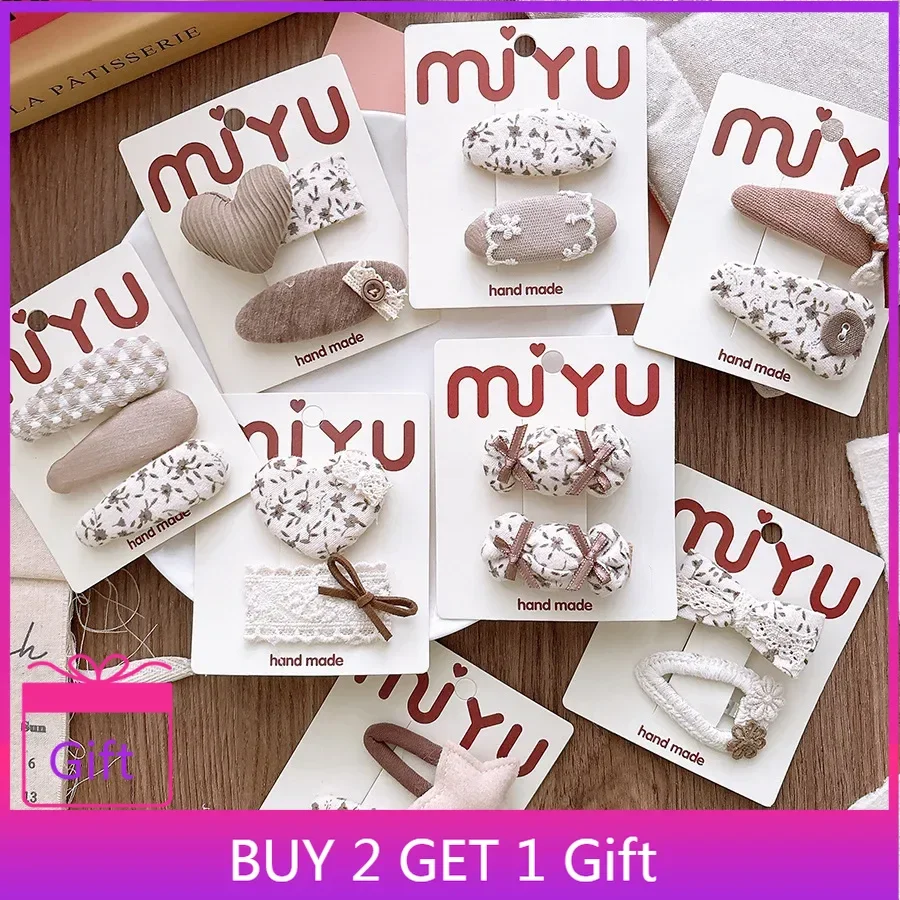 

Korean Style Sweet New Taupe Ditsy Floral Fabric BB Clips Kids Bangs Hairpins Versatile Girls Side Hair Clips