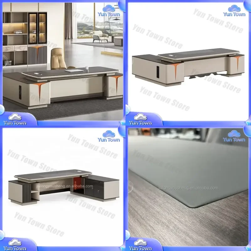 Luxury Manager Desk for Office L Shape Corner Extendable Wooden Table with Drawers Wireless Charging Desktop Workstation Home