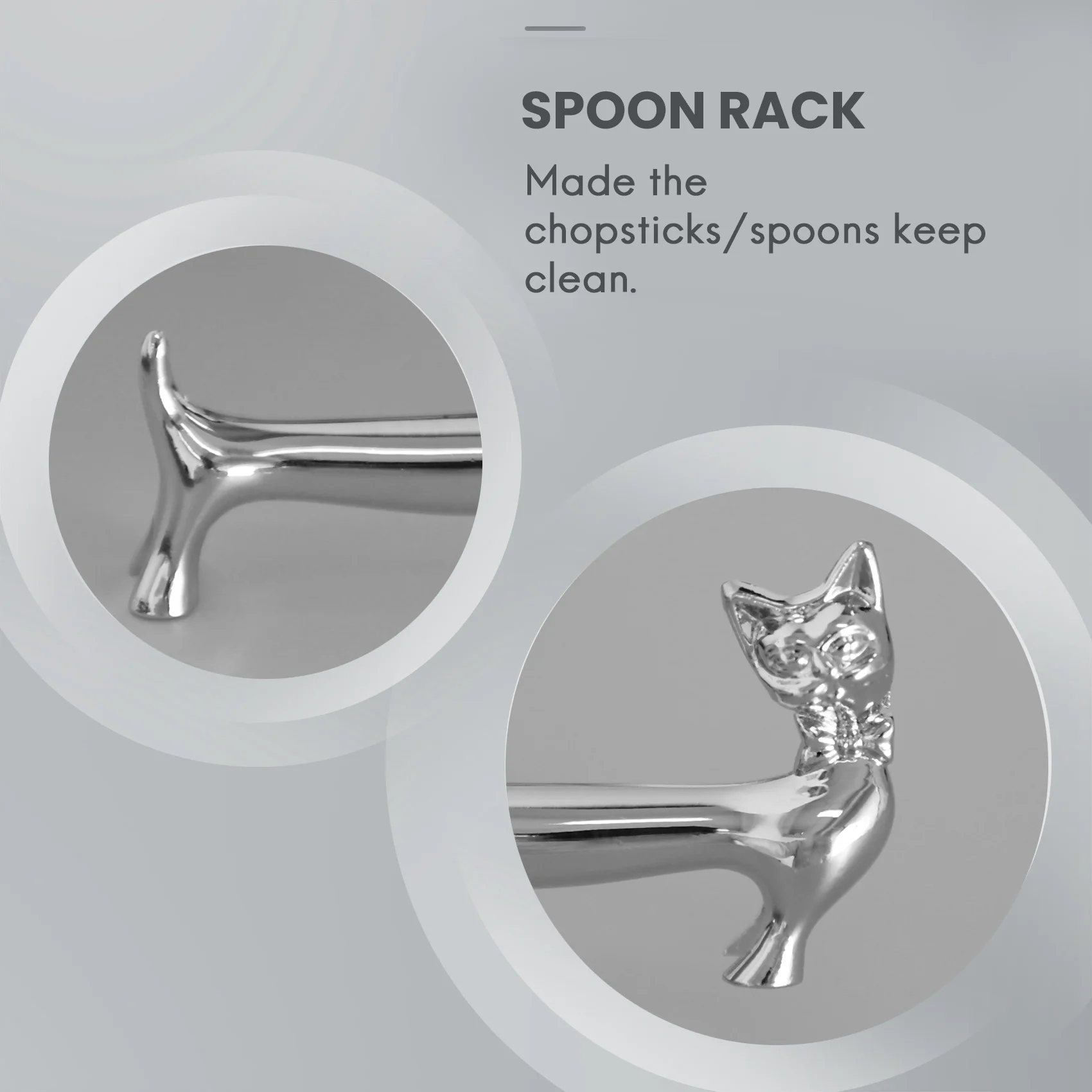 ABBN-Pack da 5 pezzi in lega di zinco, bacchette, cucchiaio, forchette, coltelli, set di supporti per stoviglie, supporto per gatti con papillon in argento