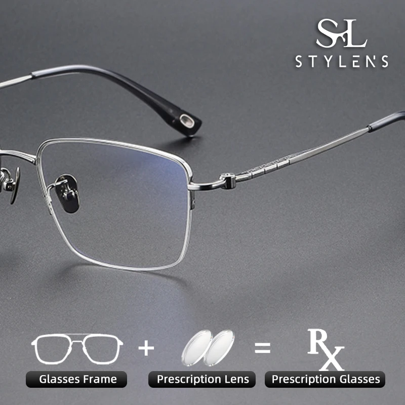 

STYLENS Pure Titanium Frame Full Frame Glasses Men Women Anti Blue Light Progressive Glasses, Optical Prescription Glasses 80912
