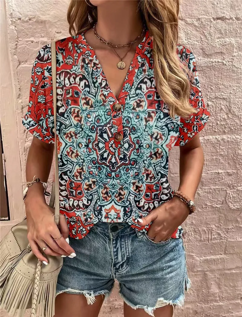 Verano algodón Lino transpirable Color sólido botón abajo camisa con cuello en V básico y versátil Casual cómodo señora Oficina Tops