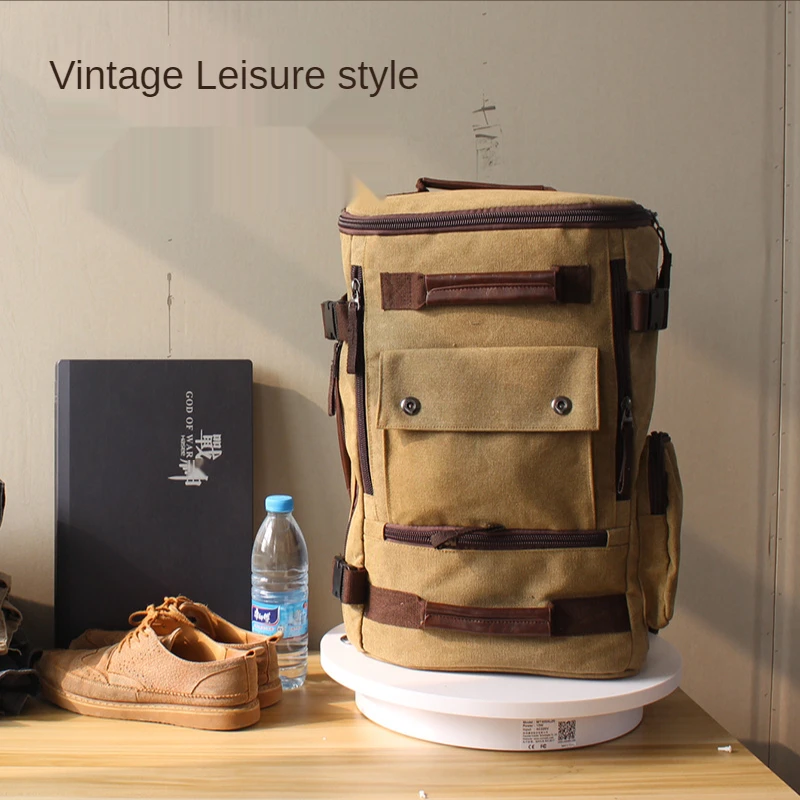 Men\'s Backpack Vintage Canvas School Travel Laptop Large Capacity Leisure Crossbody Multifunctional Bags