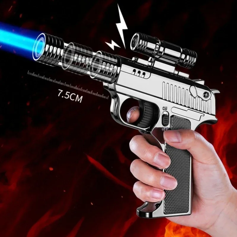 2027 Metal Laser Light Flashlight Telescopic Spray Gun Windproof Lighter High Temperature High Firepower Inflatable Flame Gun