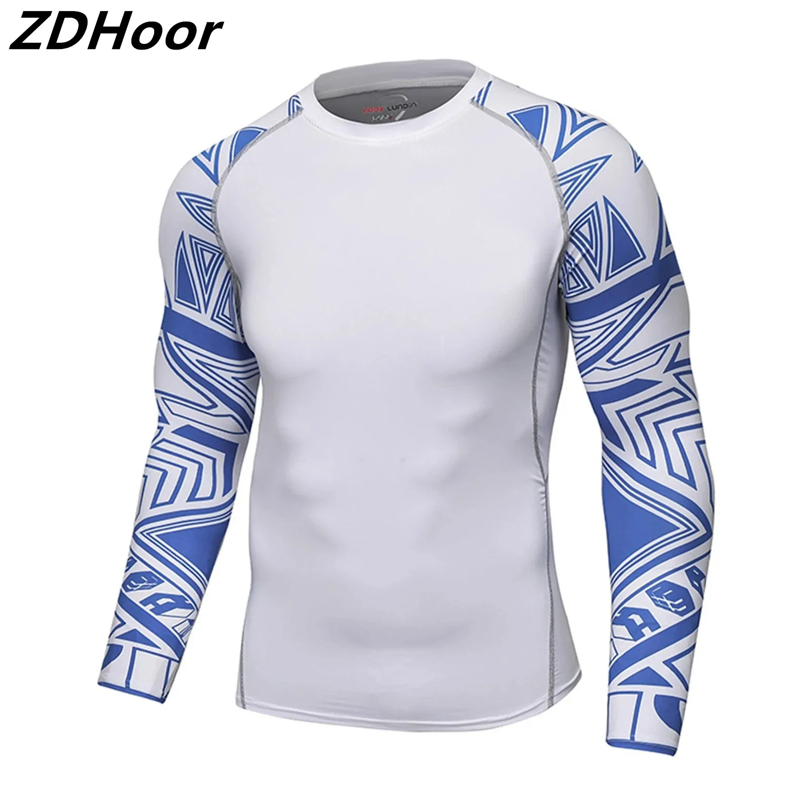 

Mens Moisture-wicking Swim Tops Compression Rashguard Long Sleeve High Elastic Print Fitness Tops for Sports Gym