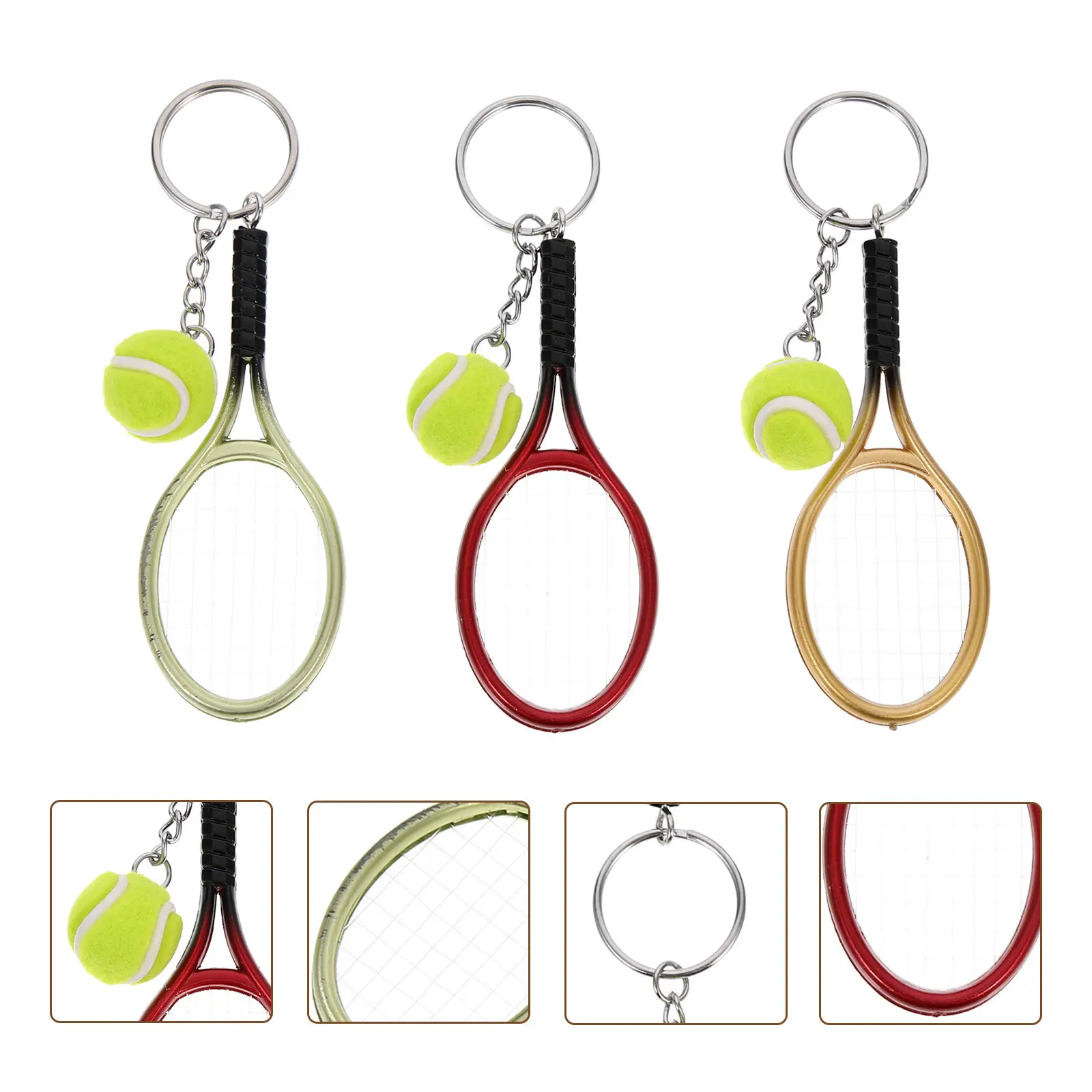 3Pcs Tennis Keychain Set Stylish 3D Design Bag Pendant Key Accessory Premium Material Comfortable Touch Decorative