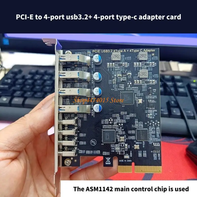 K1AA PCIE إلى 4 USB 3.2 و 4 TYPE C بطاقة توسيع المنفذ C ، التحكم ASM1142 ، 10 جيجابت في الثانية
