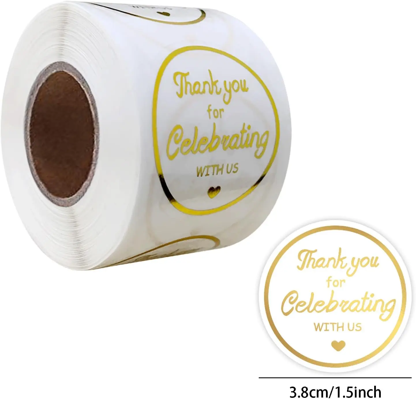 500PCS Thank You for Celebrating With Us Stickers - 1.5 Inch Metallic Gold Circle Wedding Self-Adhesive Labels for Envelope Seal