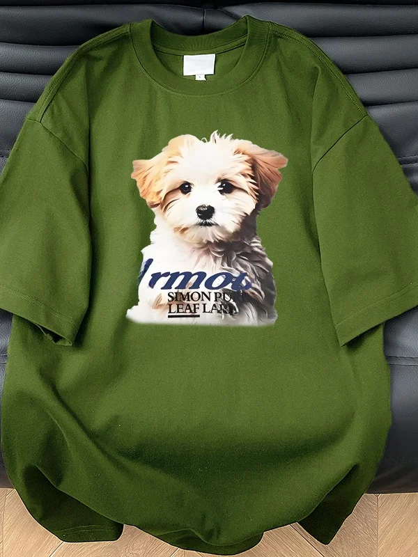 

Модная футболка с коротким рукавом для пар с принтом собаки, молодежная, из хлопка, повседневная, на все сезоны, с круглым вырезом.