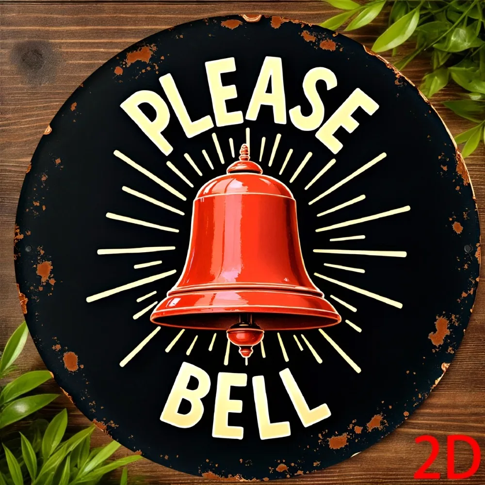 Vintage Metal Round Wall Art, Rustic Iron Sign for Bar Cafe Restaurant Shop Home Decor, Distressed Red Bell Design, Nostalgic Al