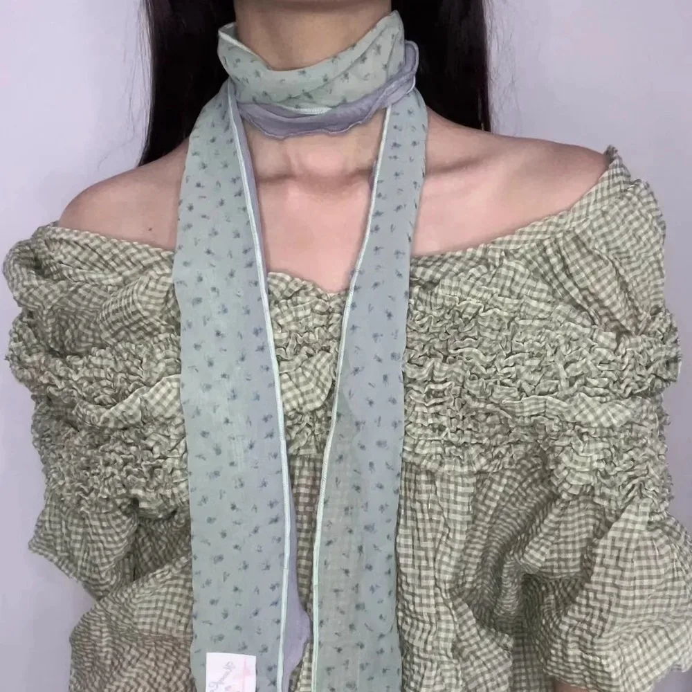 Модные повязки на голову, женский длинный шарф, тонкий платье, украшение, кружевной шарф с цветочным принтом, шаль, тонкий платок, летний