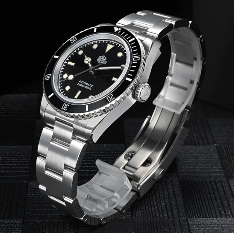 San Martin Men Automatic Watch 38mm Mechanical Wristwatch Sapphire Diver 200M Waterproof C3 Luminous NH35 Ceramic Bezel