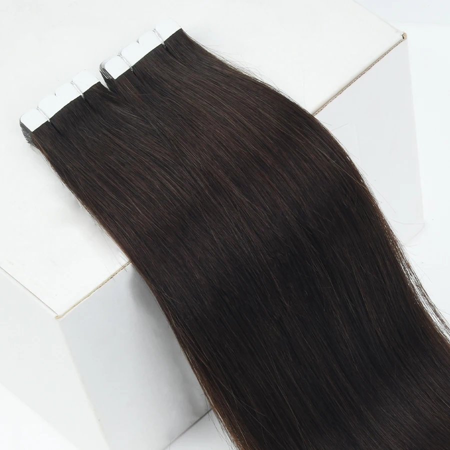 Ks Pruiken Tape In Human Hair Extensions Straight Naadloze Huid Inslag Bruin Natuurlijke Non-Remy Menselijk Haar Onzichtbare tape Ins