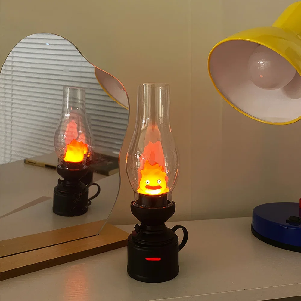 Calcifer Flameless Night Light Halloween Retro Decorative Candle Light Cartoon Anime Kerosene Lamp Bedroom Bedside Table Lamp