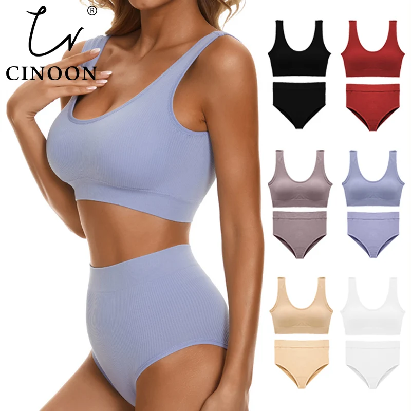 CINOON Sexy Nahtlose Tops Set Hohe Taille Höschen Frauen Drahtlose Unterwäsche Anzug Weiche Gepolsterte Bhs Set Backless Bralette Dessous