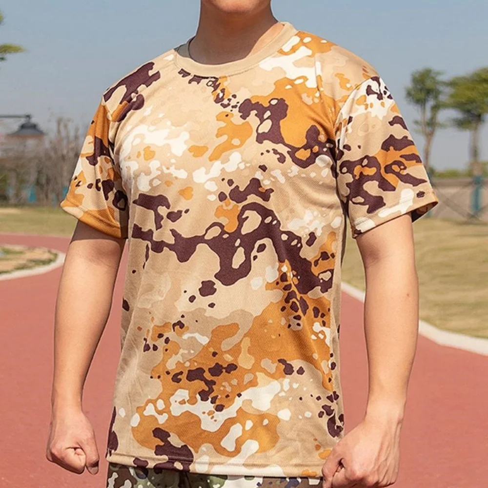 T-shirt mimetica Abbigliamento da pesca mimetico T-shirt sportive all'aria aperta Traspirante Comoda fibra di poliestere Manica corta