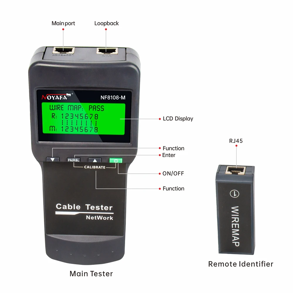 NOYAFA NF-8108M Digital Network LAN Cable Tester Meter RJ45 5E, 6E Coaxial Cable Tracker Tool Measure Network Cable Length