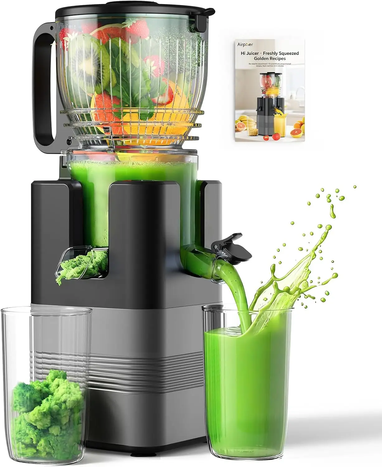 

400W Cold Press Juicer, 5.8" Wide Feed Chute Slow Masticating Juicer Machines for Whole Fruits & Vegetables | High Juice Yield,