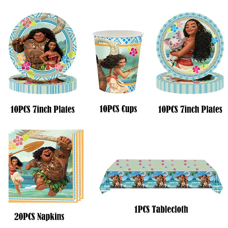 Moana Birthday Decoration Tableware Paper Cups Plates Balloon Banner Stickers New Moana Theme Children Party Decoration Supplies