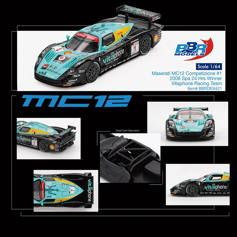 

Предпродажа BBR 1:64 Maserati MC12 Competizione # 1 Vitaphone Racing Team 2008 Литая под давлением модель автомобиля с диорамой, коллекция игрушек