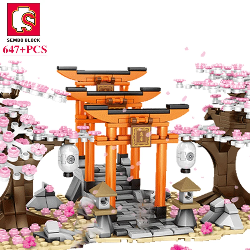 Sembo Block Sakura Street View Blöcke Stadt Kirschblüte japanische Sakura Baum DIY Haus Mini Modellbau Kinderspiel zeug