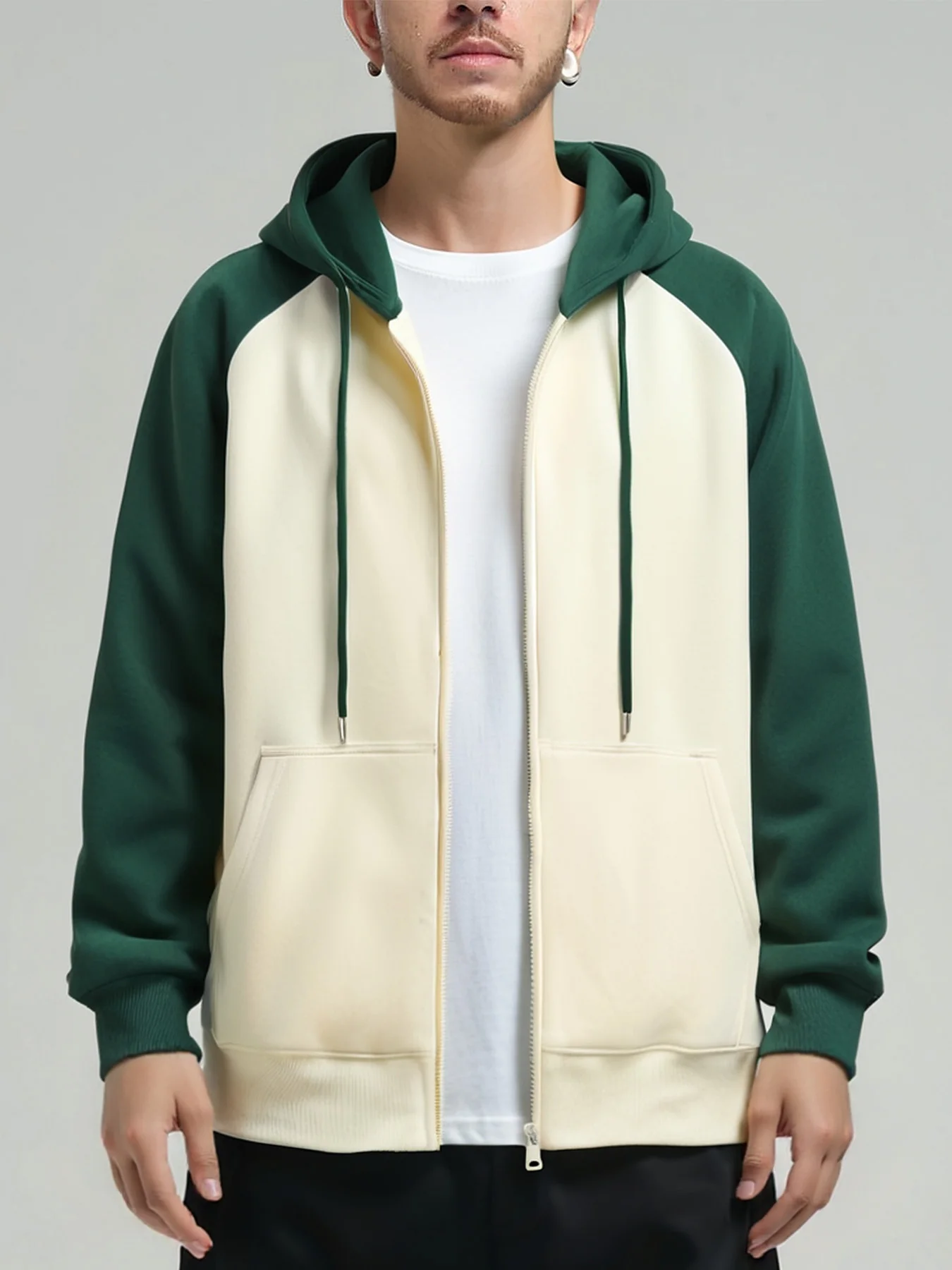 

Sycpman Plush Hooded Color Matching Zippered Hoodie for Men and Women Autumn Loose Casual Clothing Couple Hoodies Streetwear