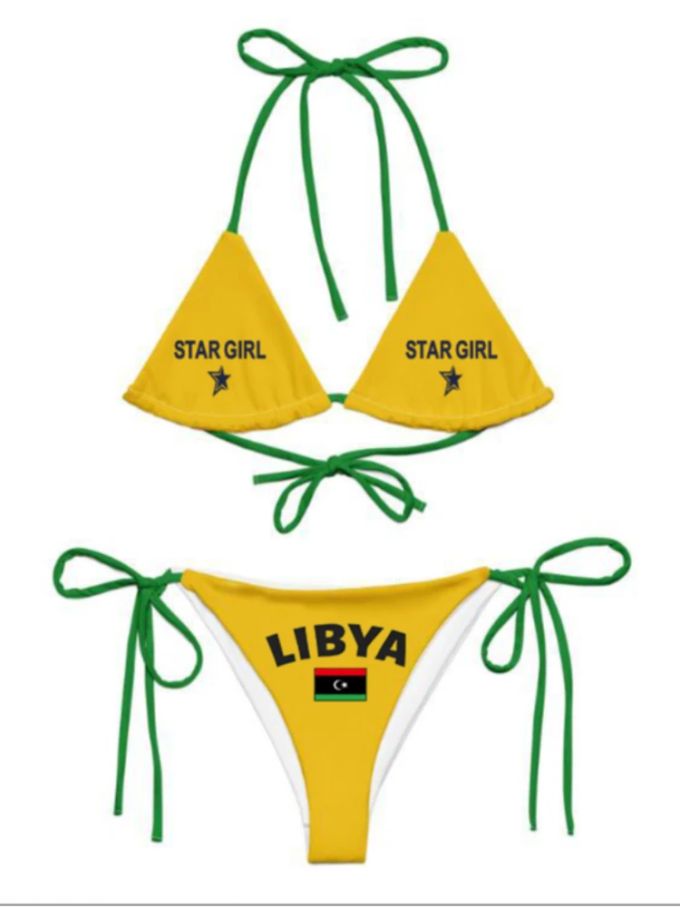 Printed letters, national flag color comparison, split bikini set, women's swimsuit patch swimsuit, hot suit, summer beach outfi