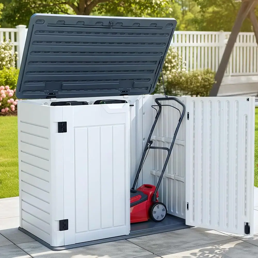 

Horizontal Outdoor Storage Shed with Lock, Light Gray, Simple Assembly for Tools and Gear