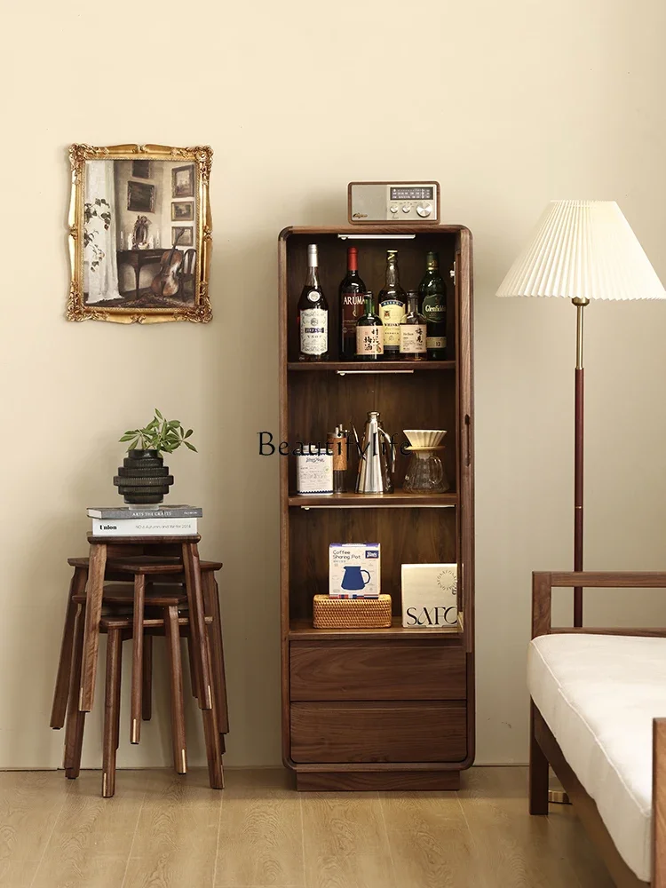 

FG26North America Black Walnut Solid Wood TV Side Cabinet High and Low Sideboard Cabinet All Solid Wood Log North