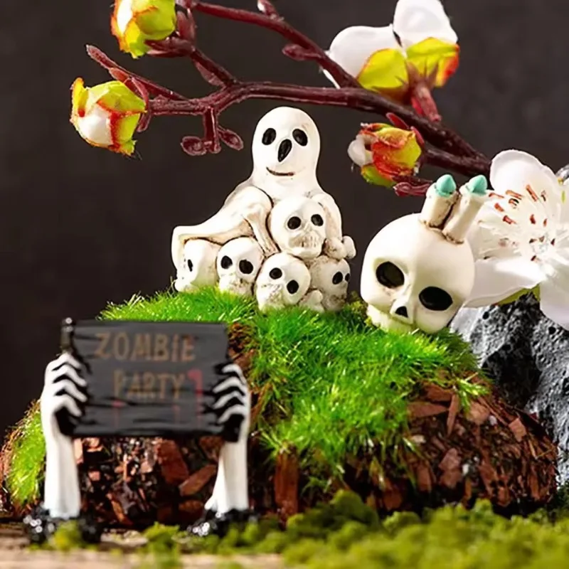 

Mini Halloween Resin Figurines: Cartoon Scary Rabbit, Skull, Spider & Bat Statues with Candle Accents Perfect Fairy Garden Decor