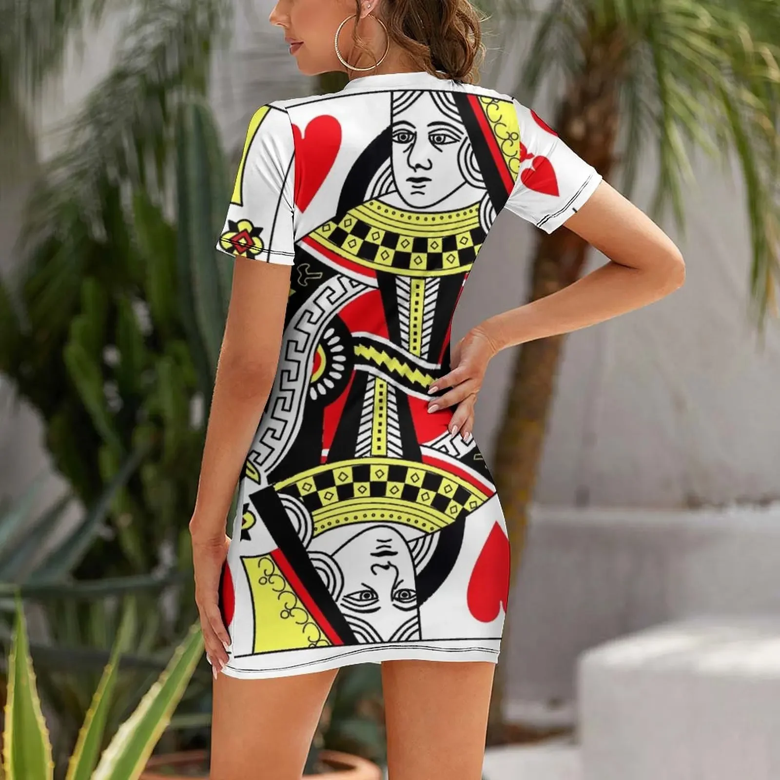 Queen of Hearts Classic Card Deck Casino Poker Q Hearts Short-Sleeved Dress Dresses sensual sexy dress for women Dress