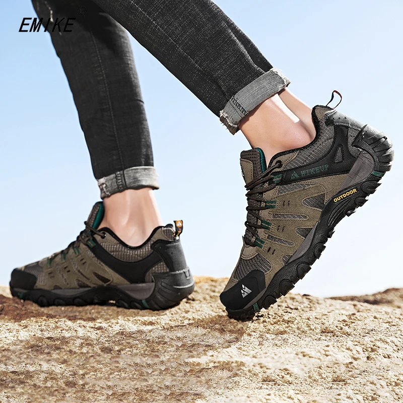 Sneakers Men\'s Hiking Shoes Suede Leather Wear-resistant Outdoor Hunting Shoes Trekking Shoes Walking Mens Tactical Sneakers