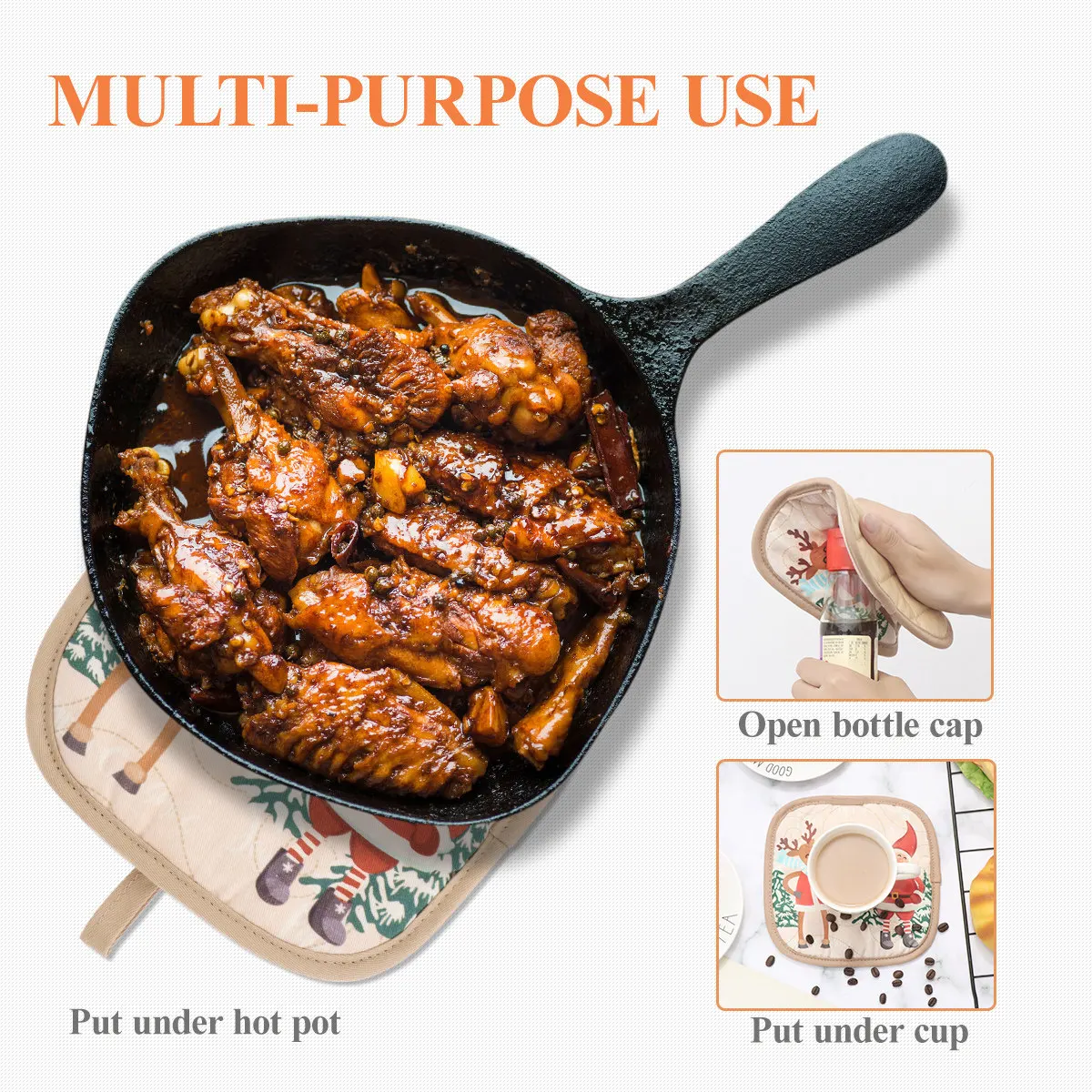 1Set Heat Resistant Oven Mitt and Pot Holder Set Non Slip Quilted Kitchen Accessories for Baking Barbecue Microwave Safe