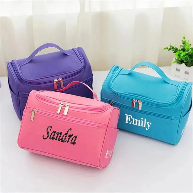 Personalized Simple Cosmetic Bag - Large Capacity Custom Embroidered Toiletry Bag, Portable Travel Storage Pouch, Custom Name M
