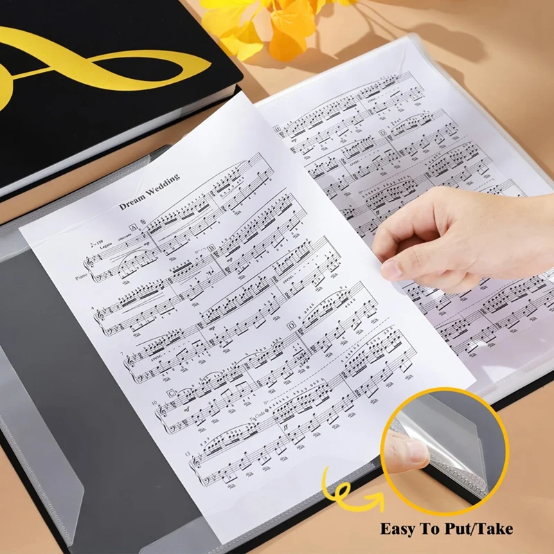 Sheet Music Folder, 60 Pages, Sheet Music Holder,Fits Letter Size A4, Writable & Detachable Choir Folder (Black) Easy To Use