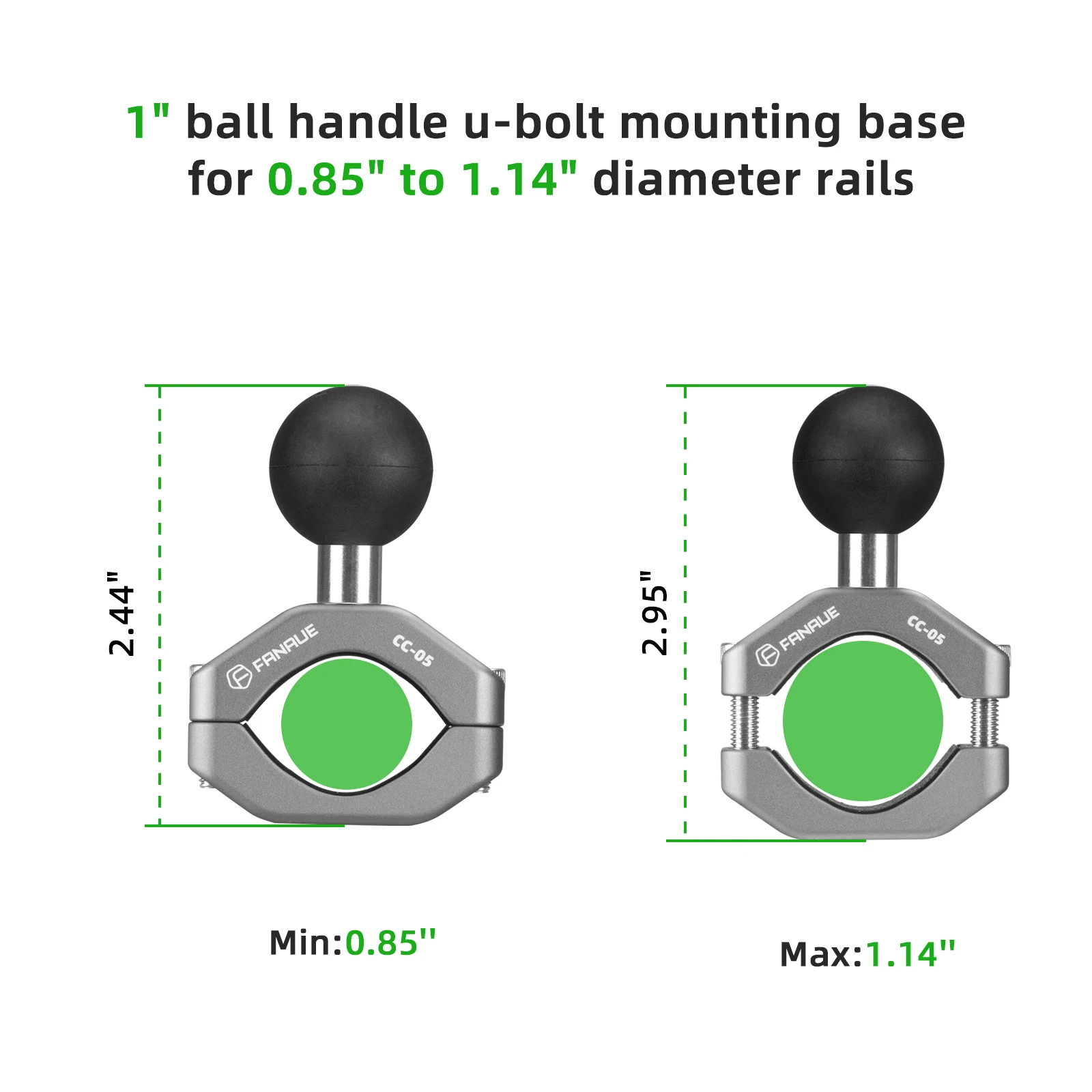 FANAUE Motorcycle Bike Rearview Handlebar Mirror Mount Holder Adapter Clamp Base with 1“ Ball Fit 0.4