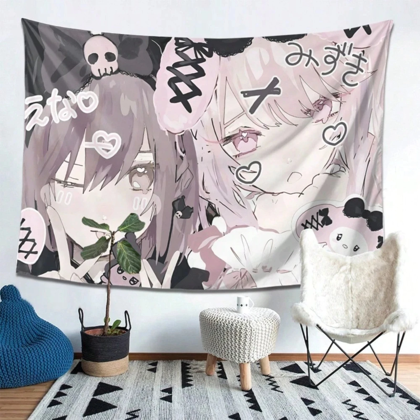 Japanese Girls Jirai Kei Style Anime Manga Tapestry Bedroom Wall Hanging Fabric Living Room Home Dorm Decor Art Home Decor