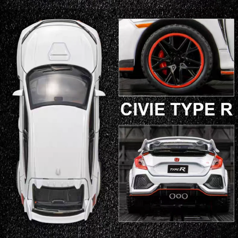 Honda Civic Type R JDM Simulation Diecast & Toy Vehicles Sounds & Light Pull Back Car 1:32 Alloy Collection Model Birthday Gifts view 5