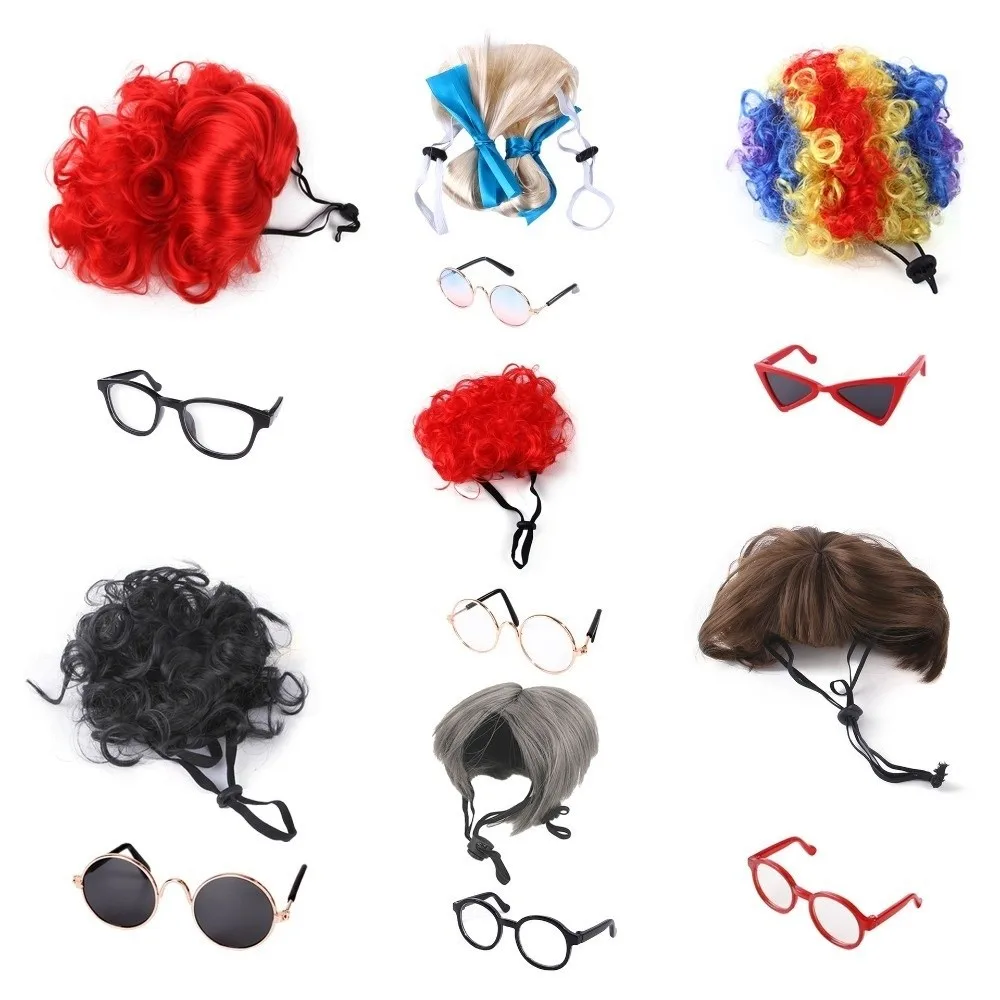 Adjustable Fit Pet Afro Wig with Glasses Clown's Hair Comfortable To Wear Dogs Cats Cosplay Wigs Reusable Cosplay Cat Fake Hair
