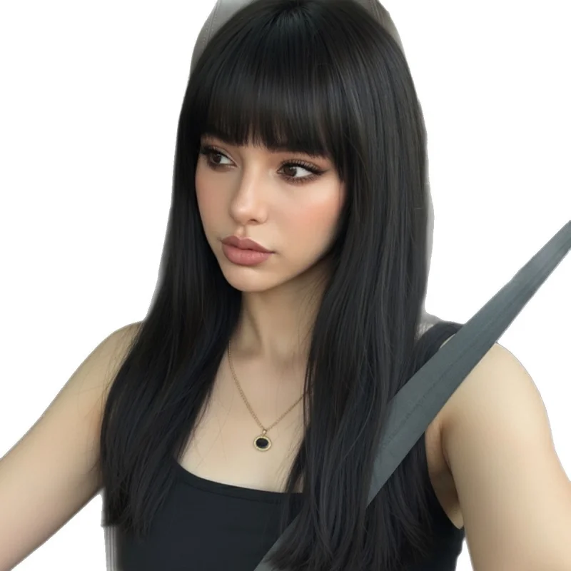 Women's collarbone-length , elegant medium-long hair, age-reducing full head wig for everyday use