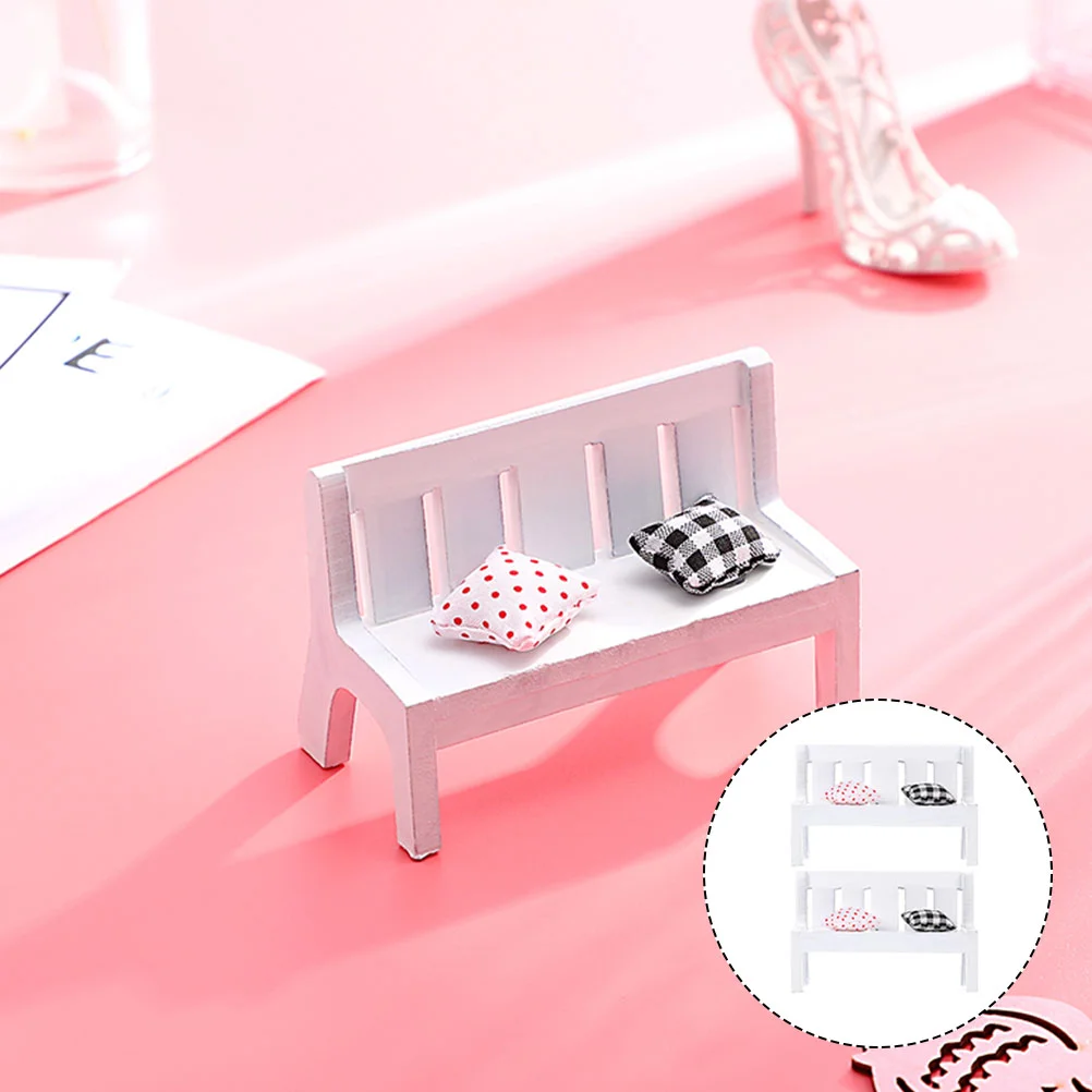 2 Sets Home Decor Simulation Chair Mini Furniture Scene Prop Model Layout 105X7CM Small Bench White