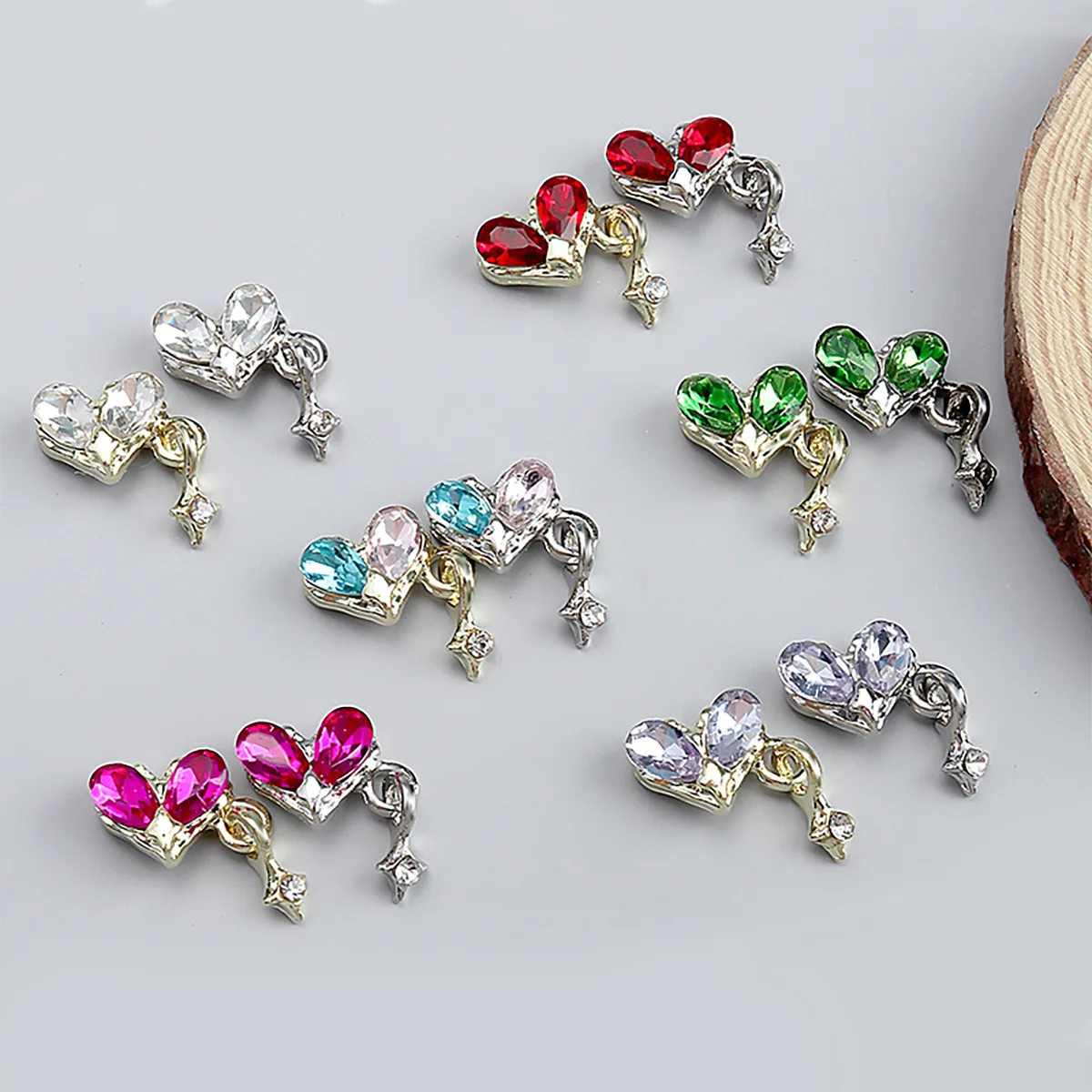 5PCS 3D Luxury Alloy Starlight Love Heart Nail Art Starburst Pendant Charms Accessories For Nails Decoration Manicure Supplies
