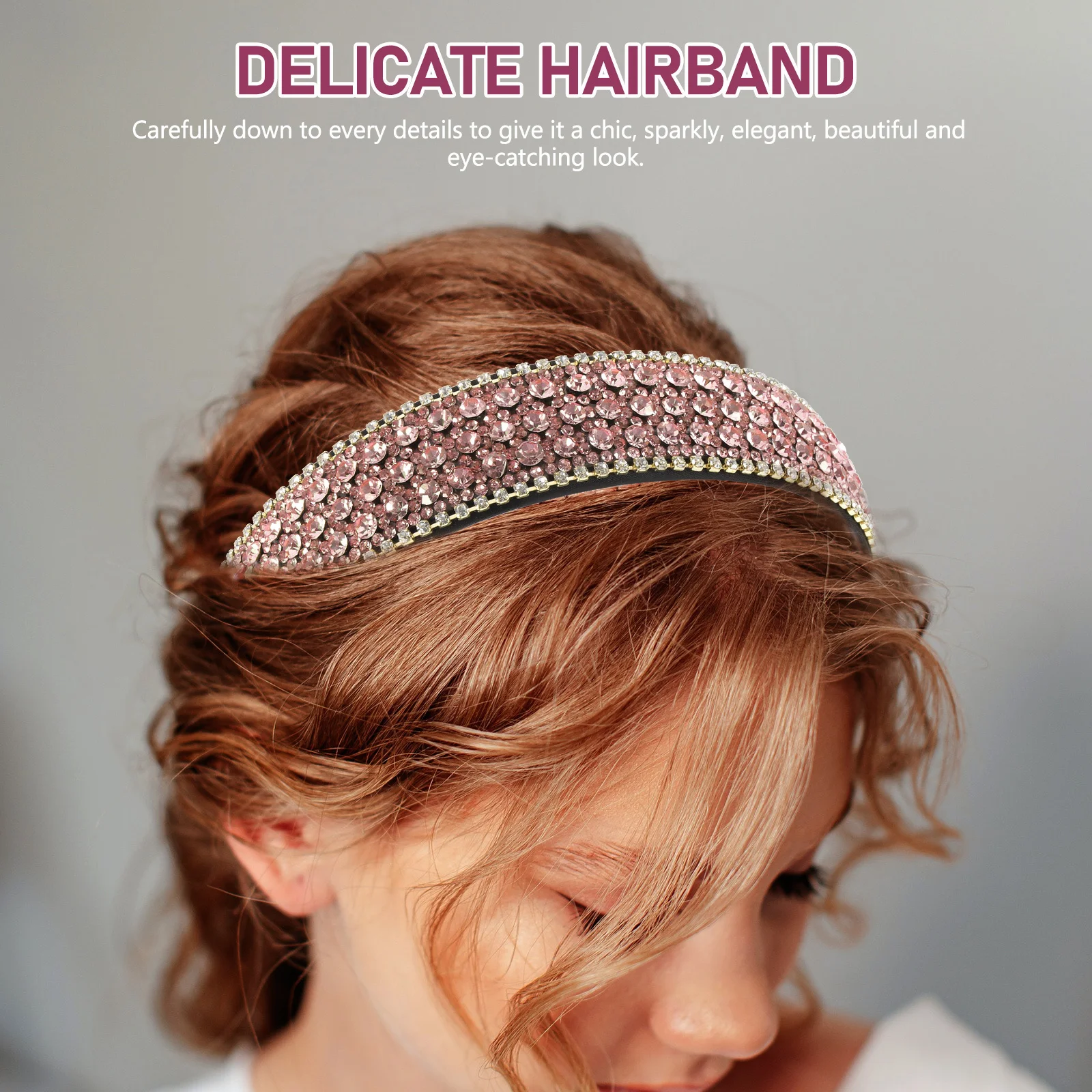 

Rhinestone Headband Women Sparkly Crystal Hairband Wedding Bridal Party Glitter Hair Accessory Elegant Non-Slip Headbands