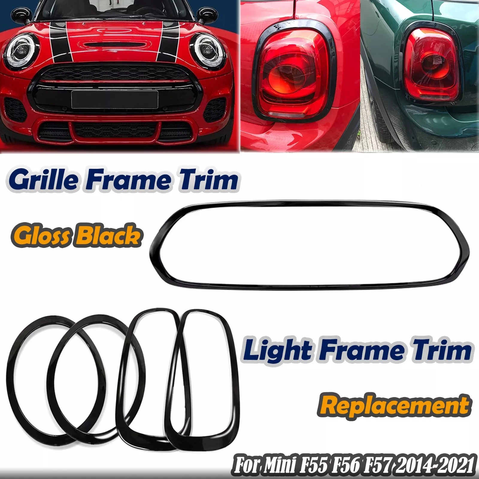 

5pcs Gloss Black Headlight Taillight Grille Frame Surround Cover Trims Replacement For Mini Cooper F55 F56 F57 One S JCW 2014+