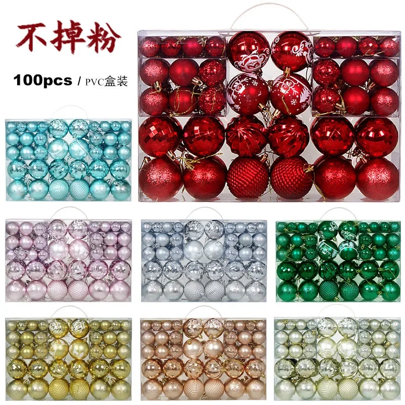 100pcs 3/4/6cm Christmas Ball Ornaments Plastic Red Green Christmas Tree Party Decoration New Christmas Spheres Pendant 2024