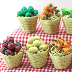 1/12 Dollhouse Miniature Accessories Mini Resin Vegetable Basket Simulation Tomato Carrot Model for Doll House Home Decoration