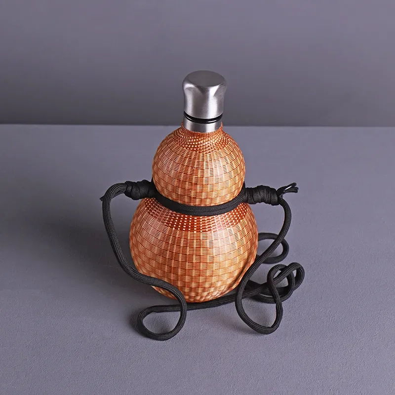 Handmade porcelain tire gourd thermos cup thermal insulation pot stainless steel liner portable bamboo tea set kettle wine gourd